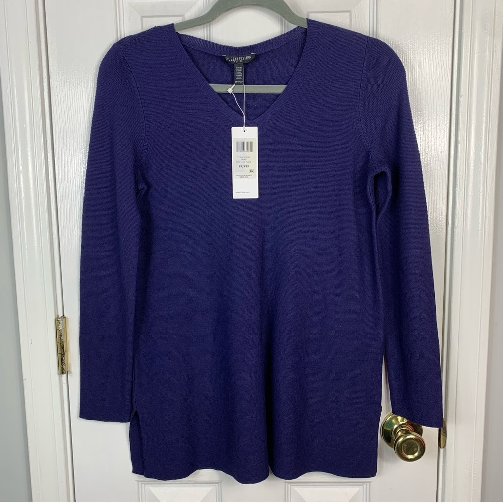 Eileen Fisher Deep V-neck Tunic Top Organic Cotton